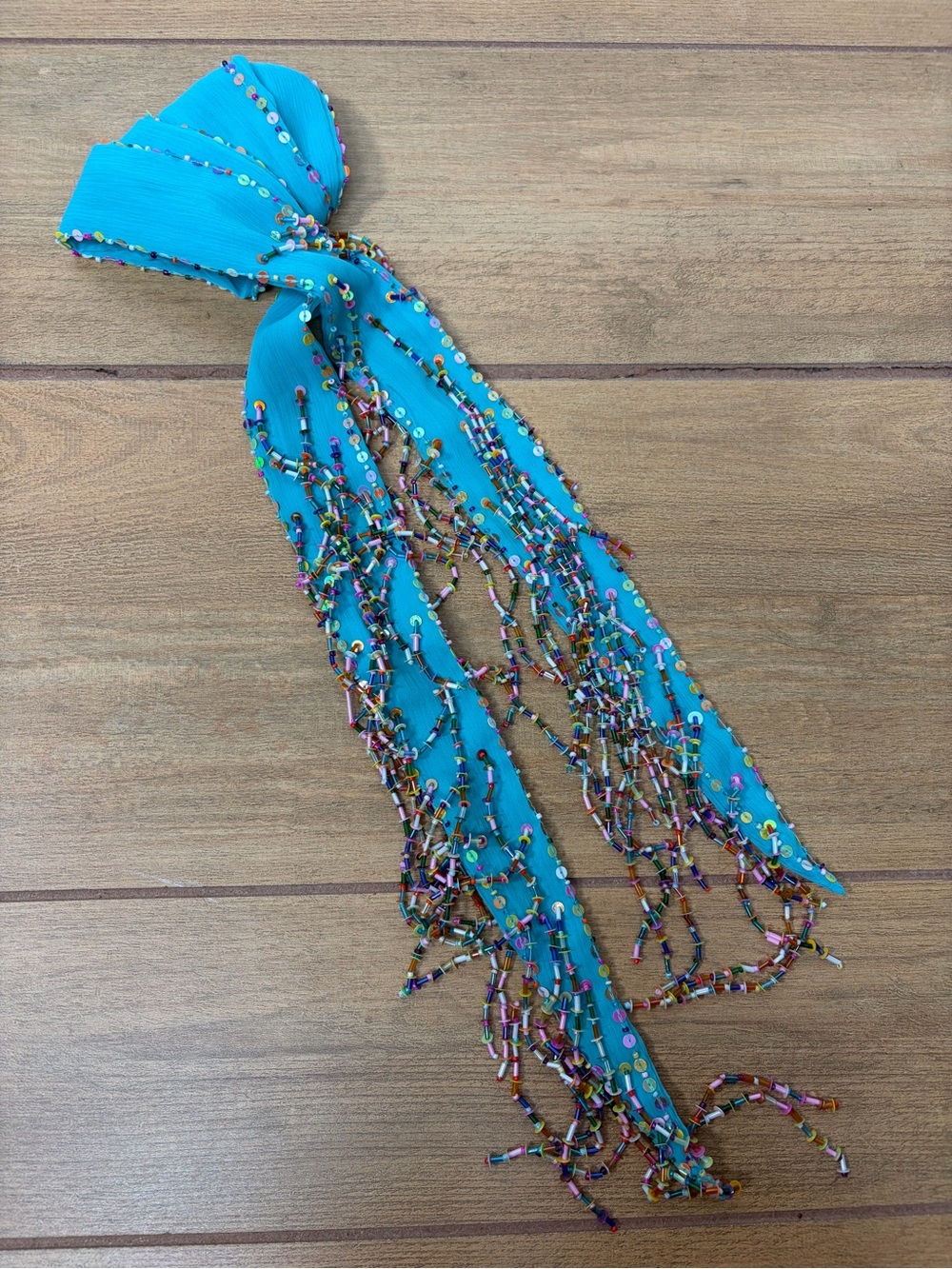 Vintage Y2K Beaded Skinny Scarf Turquoise Rainbow Beads Scarf/Belt NWT